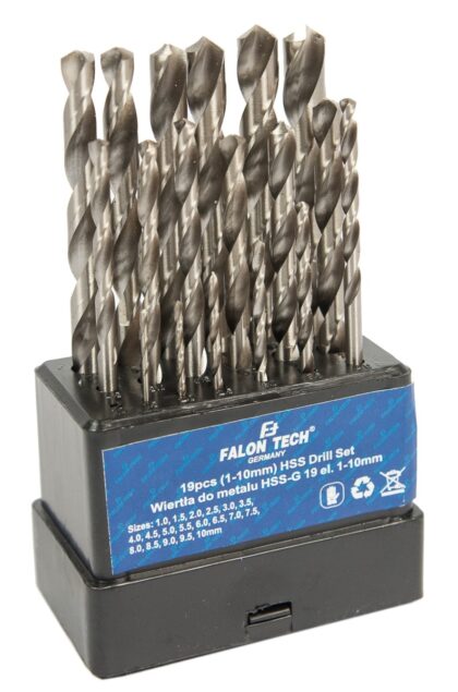 Wiertła do metalu 1-10 mm wiertło (zestaw 19 szt) FALON-TECH