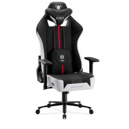 Materiałowy fotel gamingowy Diablo X-Player 2.0 King Size, biało-czarny