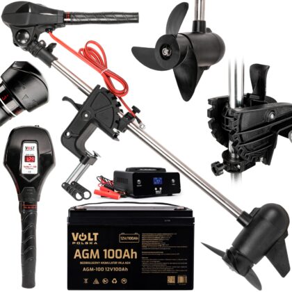 Silnik elektryczny bezszczotkowy zaburtowy do łodzi Turbo-T 120 DUO 12/24v z akumulatorem agm 12V 100ah i prostownikiem 12V/24V 15A VOLT POLSKA